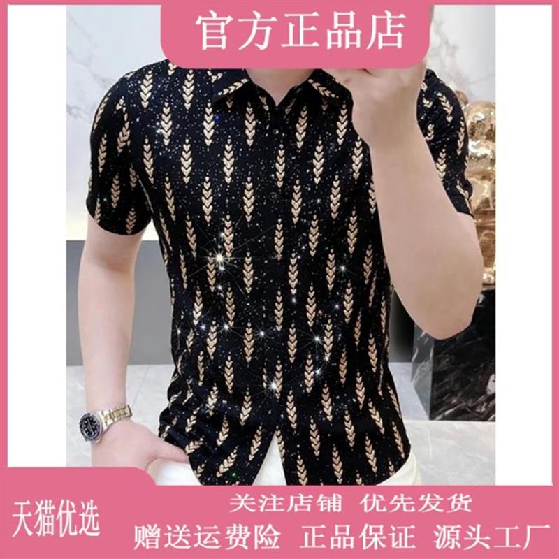 岚衫轻奢高端男装夏季新款男士潮流修身个性轻奢短袖衬衫百搭帅气