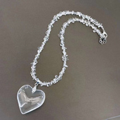 新款 毛衣链颈链饰品 小众设计感透明爱心桃心水晶项链choker短款