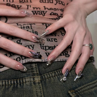 纯手工穿戴甲成品手绘水墨画蝴蝶假指甲贴片欧美风辣妹高级感美甲