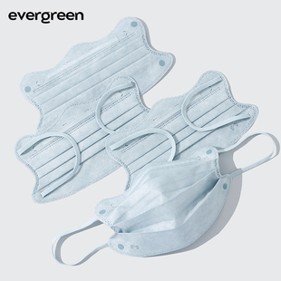 evergreen波浪形雾霾蓝口罩一次性三层防护显脸小高颜值v脸美颜