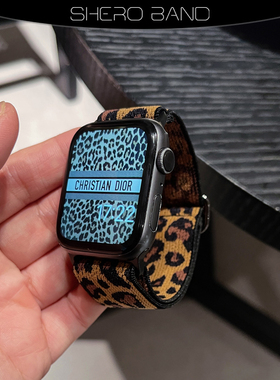 弹力编织豹纹回环表带适用于applewatch10代苹果手表se8/9iwatch