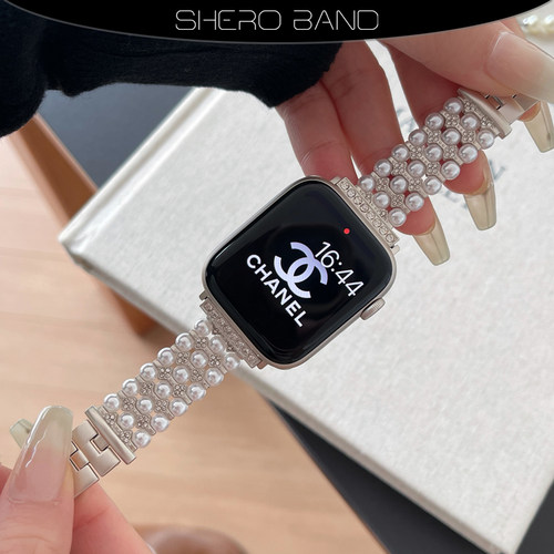 新款小香风珍珠表带适用applewatchS9/S10iwatch8苹果手表se7/6/5
