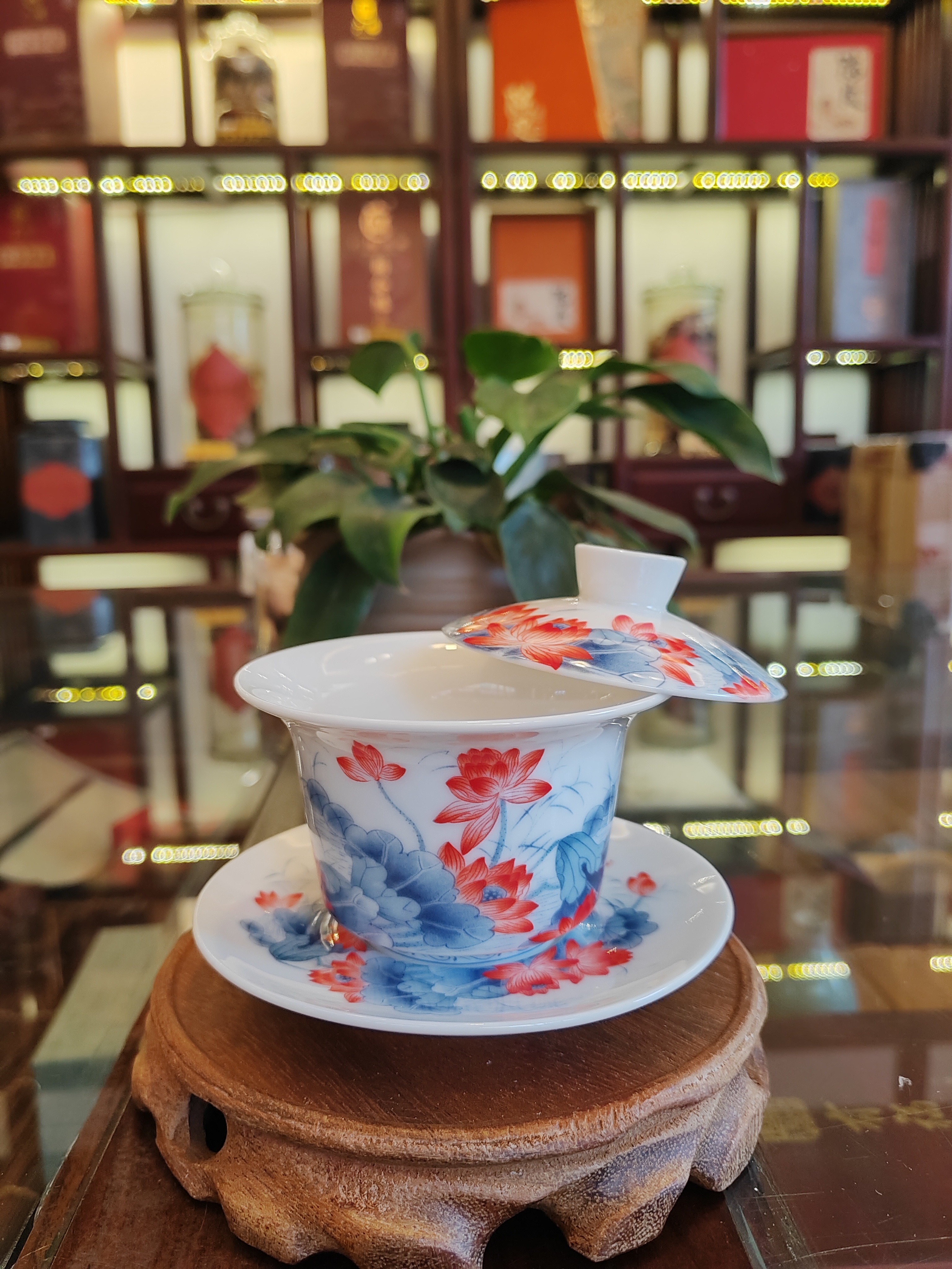 360度可悬停盖碗荷花满容170ml盖下130ml