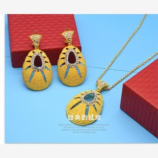 24K gold Dubai bride full Diamond Necklace Earring Set