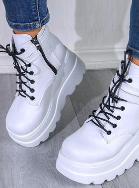 women platform boots wedge shoes女防水台圆头厚底短筒靴女鞋