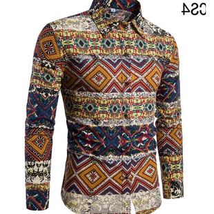 衬衫 Casual Mens Linen Shirt Long Sleeve Shirt Chinese Style