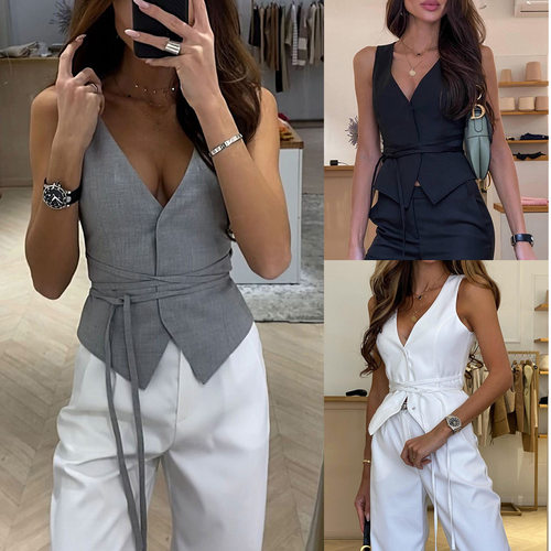 2024欧美春度假宽松多色时尚背心系带休闲上衣 Fashion Tank Top