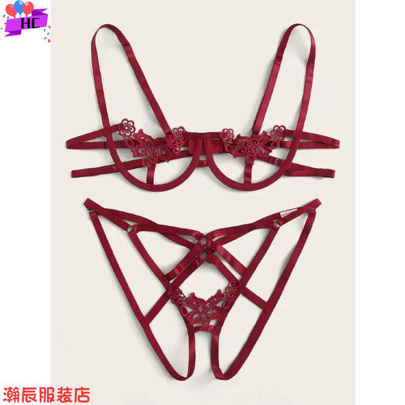 Sexy lingerie bra hollow pajamas set绑带性感睡衣内衣文胸套装