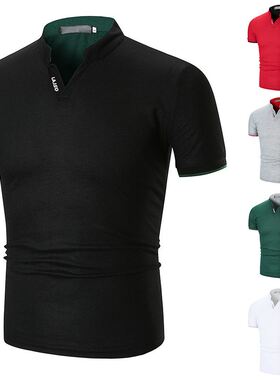 Men cotton polo shirt man t shirts boys tops 男v领口短袖t恤