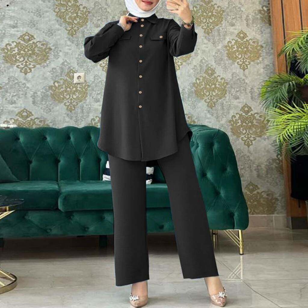 中东阿拉伯服饰长袖木扣袋盖衬衫长裤两件套 shirt and pants set