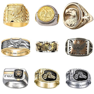 Golden 霸气男士 戒指 Men Handicraft Eagle Flying Wings Ring