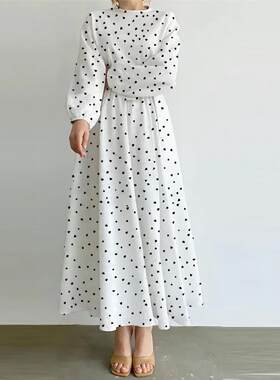 中东阿拉伯爱心印花优雅连衣裙迪拜旅游长裙 Love print dress