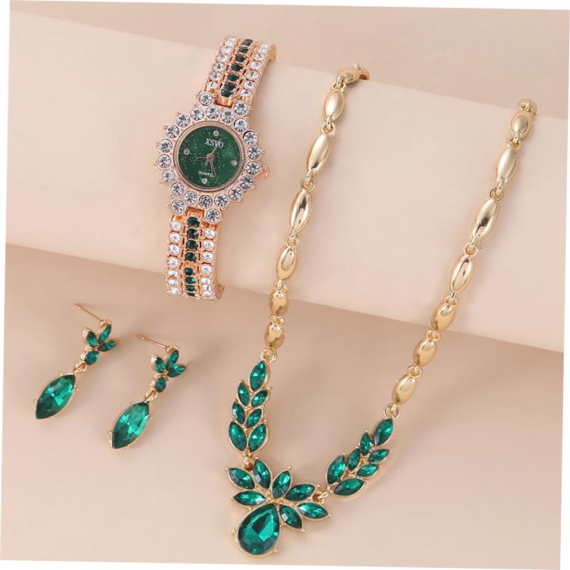 Diamond watch eardrop necklace chain gift set 手表耳坠项链女