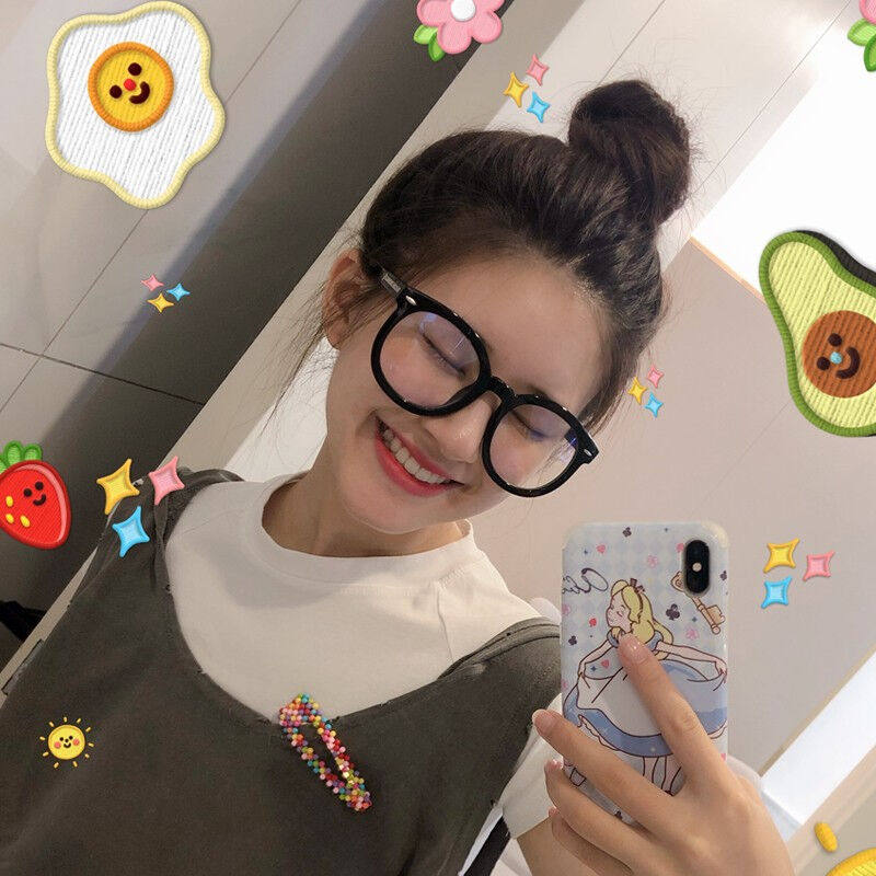 卡珀尼防蓝光辐射近视黑框眼镜女大框平光办公室护目镜网红圆脸素