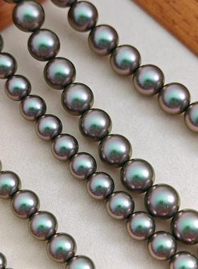 仿海孔雀直孔全孔圆珠水晶水玻璃散珠手链绿项耳饰DISK11652Y配件