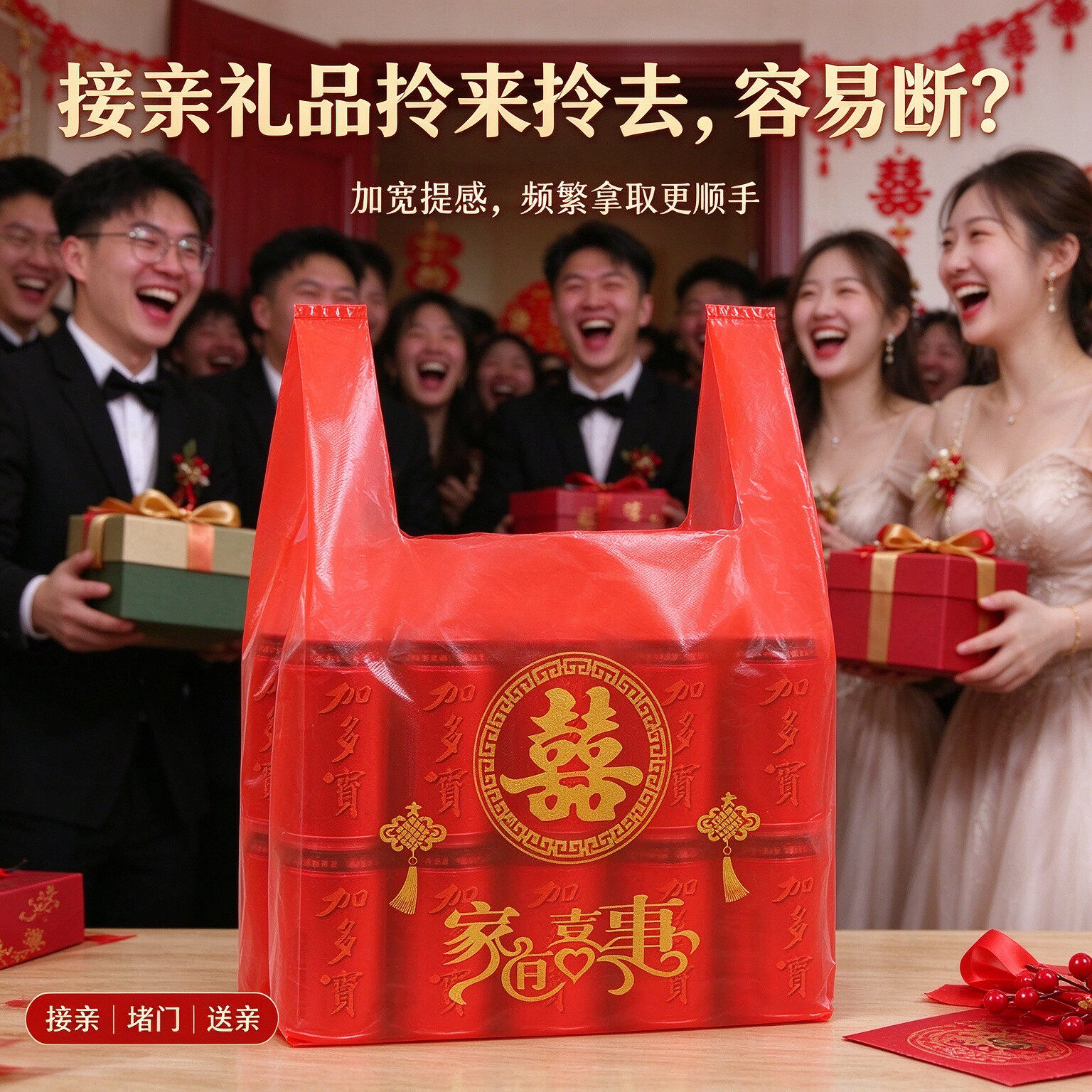 结婚喜字塑料袋婚宴宾客回礼手提袋备婚喜糖喜烟礼品打包红背心袋