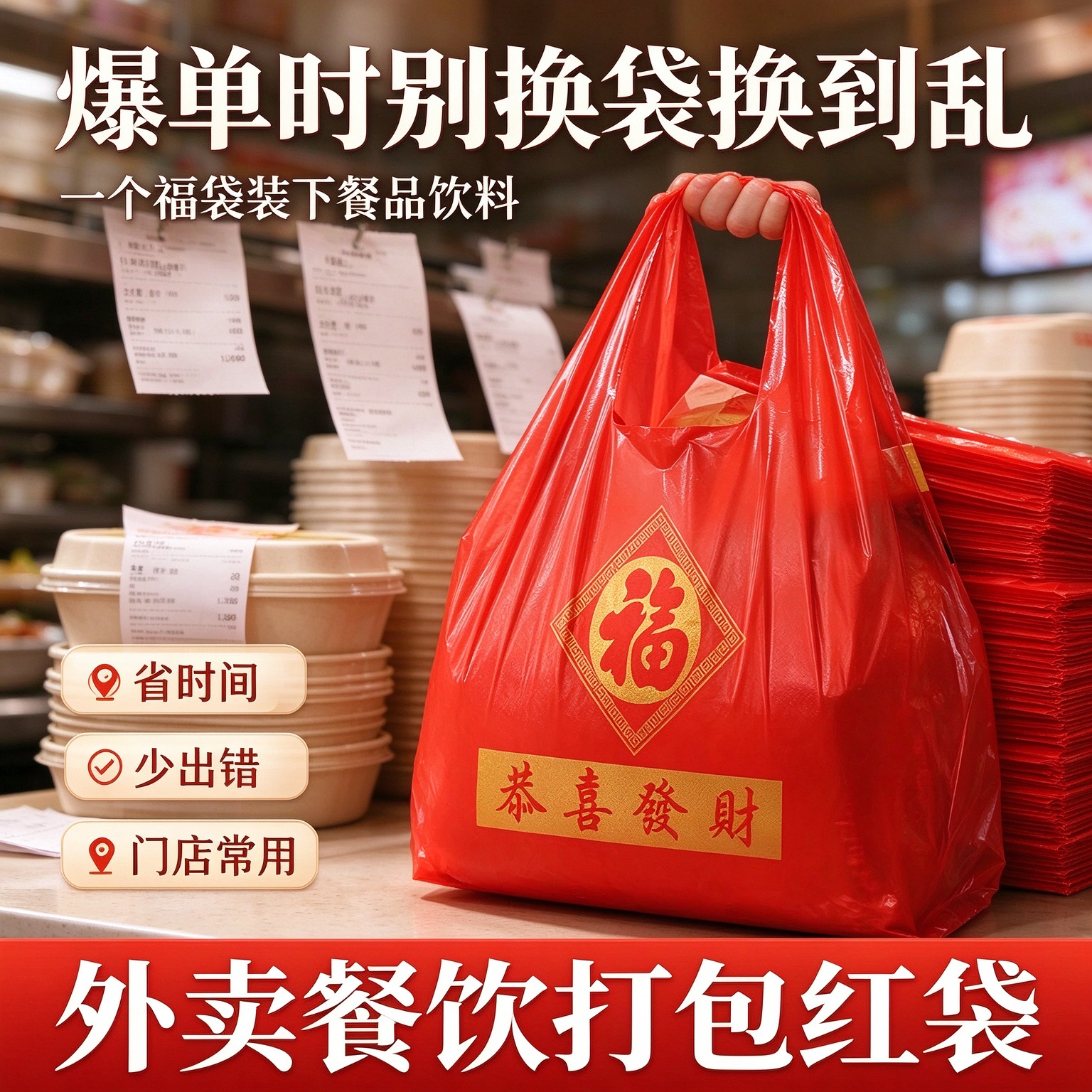 外卖餐饮商用福字红背心袋加厚手提结实小吃烧烤打包塑料袋批发