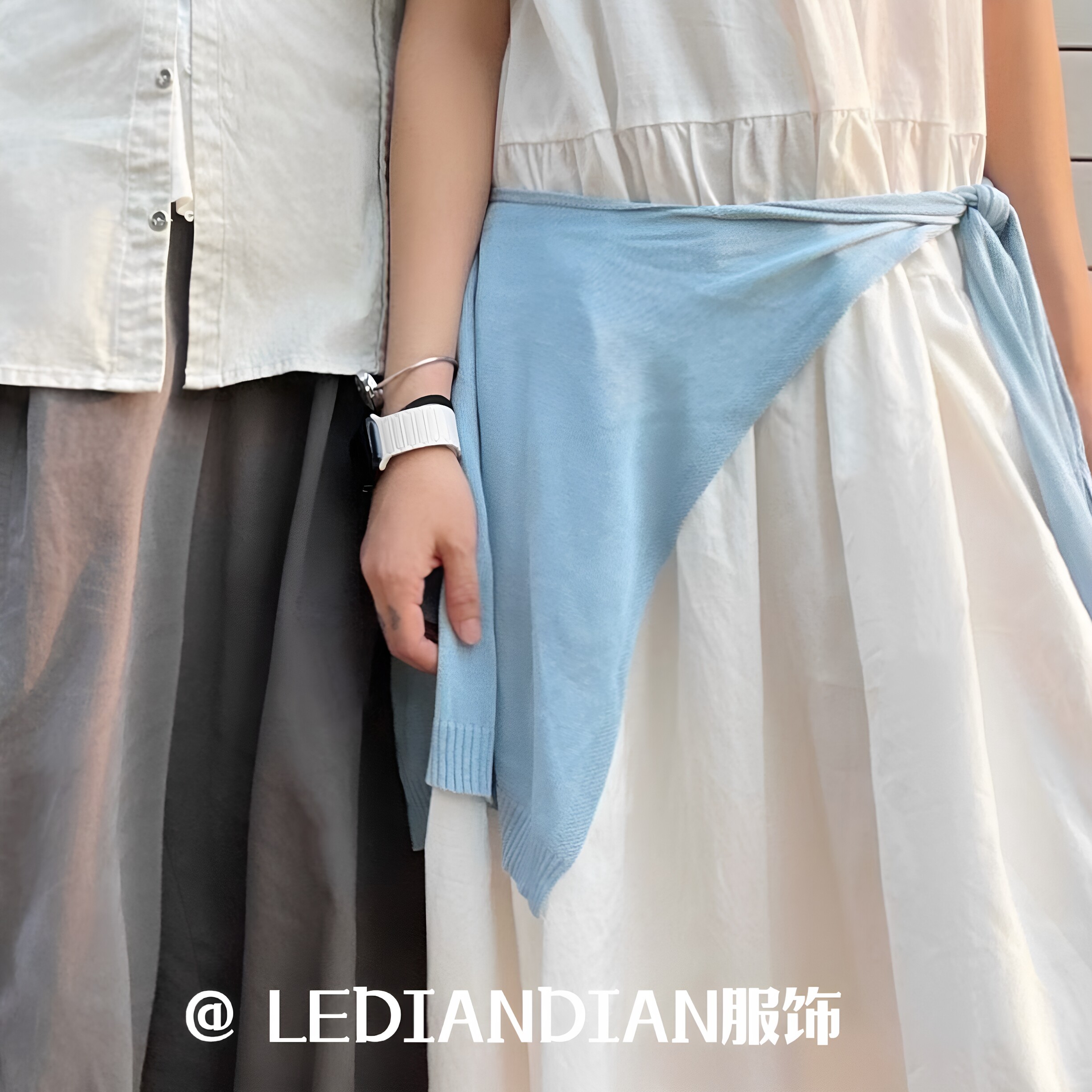 韩女淡蓝披肩+屁帘！韩版绑带慵懒针织围巾春秋冬搭配叠腰巾气质