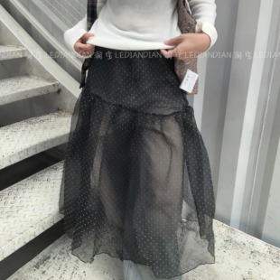 韩系叠穿屁帘~波点半身裙搭配裤子服饰搭配INS风博主同款网纱小众