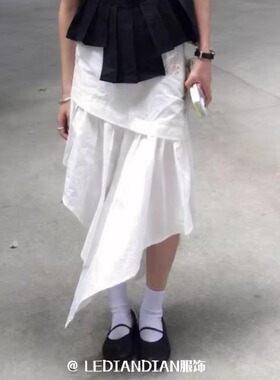 蕾丝拼接不规则半裙~韩款休闲百搭半身裙蛋糕裙摆中长款高腰叠穿