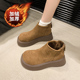 春秋厚底绒面马丁靴女新款 加绒大头厚底小个子短靴后拉炼勃0128n