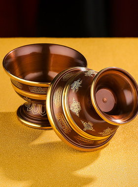 速发纯铜杯复古供水杯5脚西藏高水碗供具用品铜水杯大中小号供款