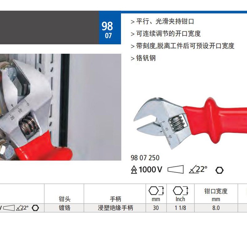 速发KI0EX绝缘活络扳手8 07 25P电具维修扳手工力高压绝缘扳手