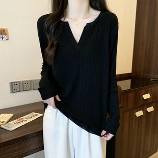 微大针遮肚子黑色上衣底打衫 速发宽松百搭码 织毛衣秋冬新款