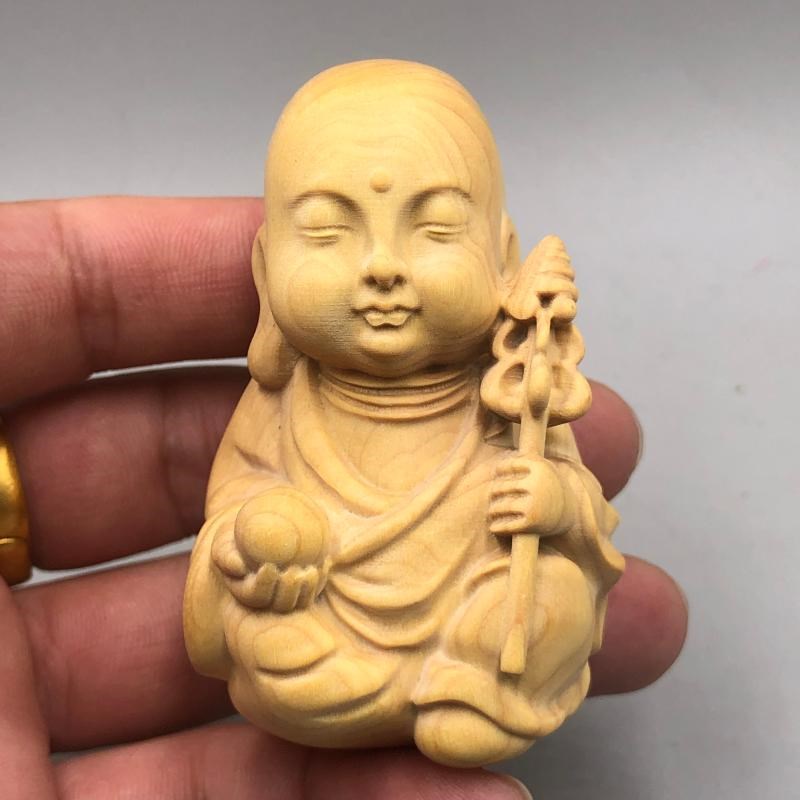 速发小叶黄杨木雕Q版地藏居实木文玩手把件随件把玩身家王装饰小