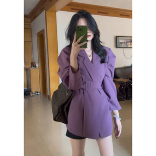 速发职业装 外质神范高端西服小众设计感复古紫色收腰气套