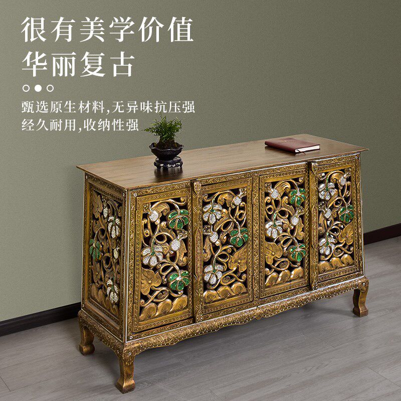 速发东南亚风门家具门进隔断玄关柜餐边柜储物柜子实木格厅鞋柜中