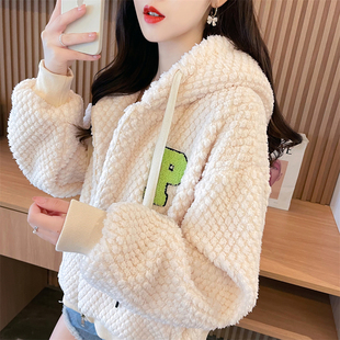 帽 加厚加绒设计感小众宽松开衫 速发羊羔毛连卫外套秋冬季 202新款