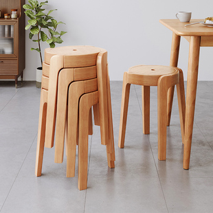 速发实木凳子凳用可叠放新中式 圆凳车风家凳子客厅餐桌椅子客人备