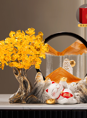 速发躺大招财猫摆公开业礼物办件室客厅高档发财树电视酒柜装饰品