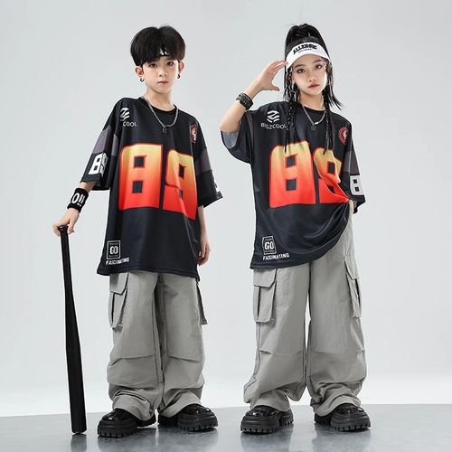 速发街舞少儿潮服演出ih孩套装h服p男op服装少儿嘻哈爵士舞 T恤