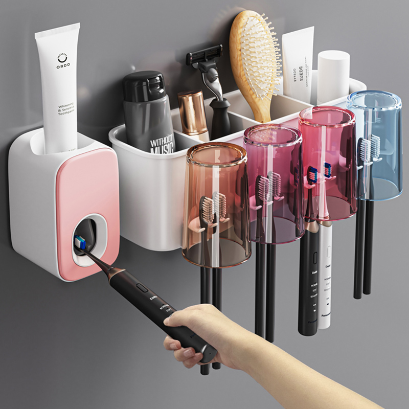 速发牙刷置套架免打孔电动刷牙杯挂墙架口杯化妆室壁挂式漱子家庭