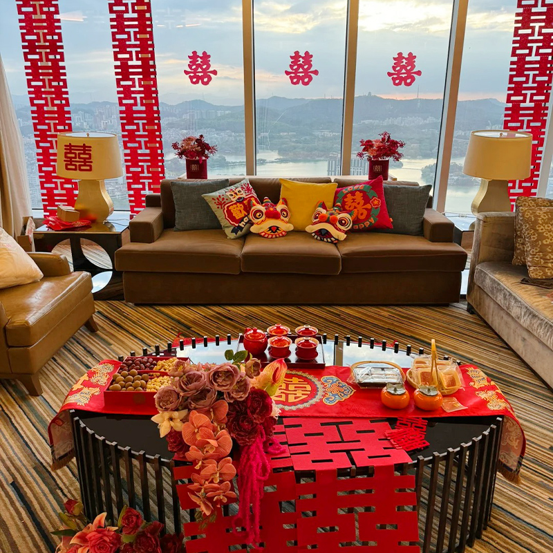 速发酒店婚房新置结嫁套装装饰婚礼喜字全套方男方卧室出婚布房