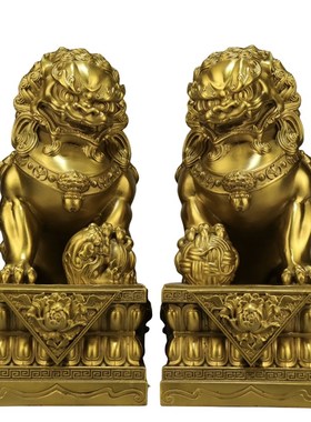 速发纯台家子摆件一对黄铜北京狮宫门狮狮居客厅店铺前铜工艺装饰