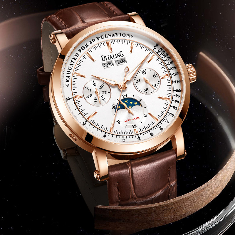 德国ditaling新款十大全自动手表男士机械男表商务多功能星辰腕表