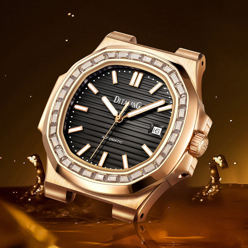 ditaling品牌手表男士十大名表复古系列方表镶钻精钢简约男士腕表