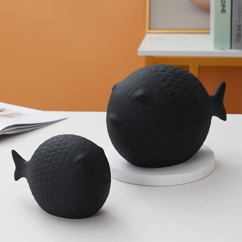 纯色简约北欧家居摆件创意可爱胖头鱼家居电视柜软装饰品
