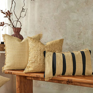 法式中古风沙发抱枕组合米黄色靠枕靠垫高级感2025新款腰枕套高档
