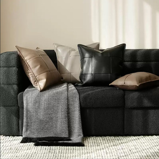 轻奢高级感样板间酒店黑色皮沙发配的抱枕套靠枕靠垫套床头靠垫