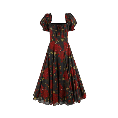 Selkie伊甸园的红玫瑰及踝连衣裙