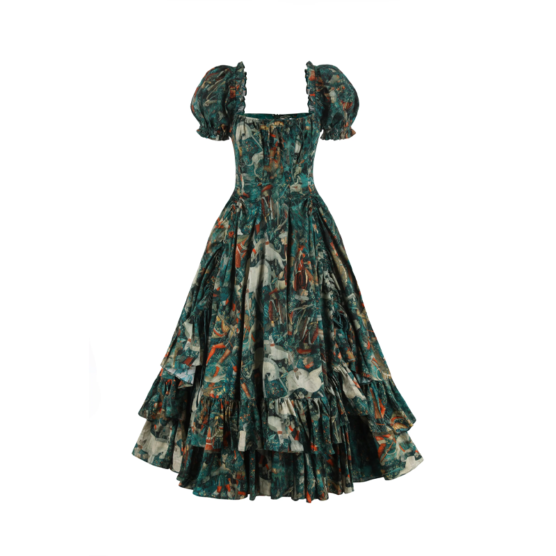 秋上新|中世纪女主角 墨绿底独角兽印花连衣裙Selkie Collection