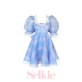 赵露思同款 粉蓝格子 泡泡袖 迪士尼公主裙Selkie collection