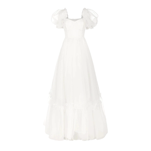 【婚纱系列】丽兹礼服裙 白色真丝泡泡袖轻婚纱Selkie Collection