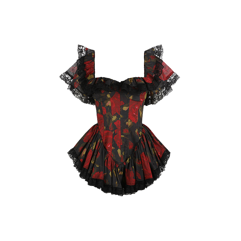 伊甸园的红玫瑰印花上衣