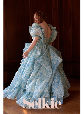 【经典礼服】Selkie collection 复古瓷艺印花蓝色 生日裙 领证裙