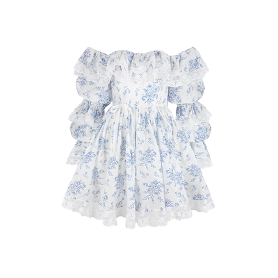 夏上新｜白底蓝色铃兰印花 迷你长袖连衣裙Selkie collection